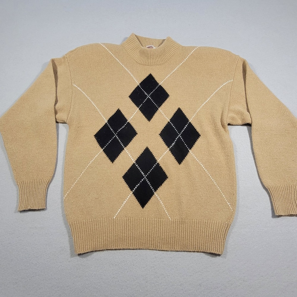 Vintage Argyle Sweater Women's Lambswool Rabbit Hair‎ Mock Neck Petite Medium